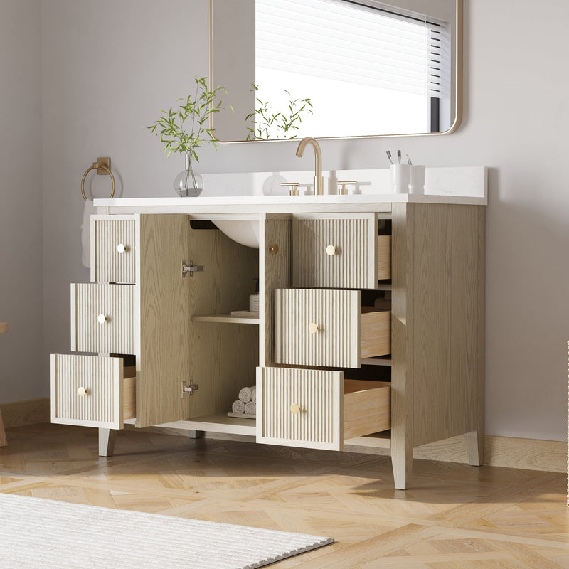 48" ASH Bathroom Vanity with Single Undermount Sink, 6 Dovetail-constructed Drawers, 2 Soft-Closing Doors