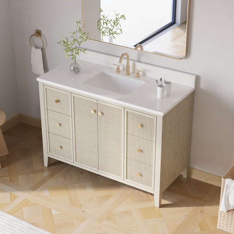 48" ASH Bathroom Vanity with Single Undermount Sink, 6 Dovetail-constructed Drawers, 2 Soft-Closing Doors