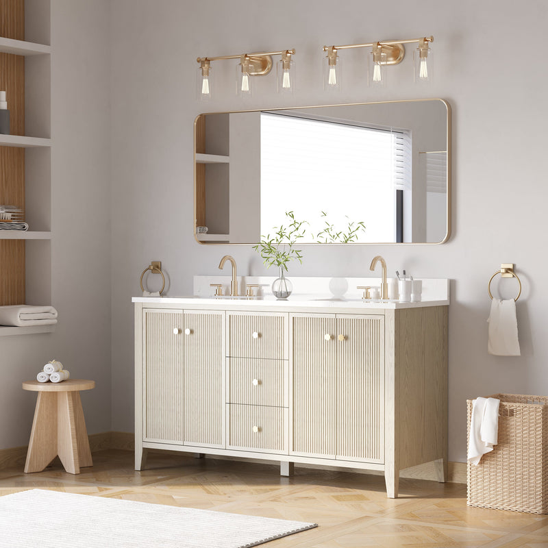 60" ASH Bathroom Vanity with Double Undermount Sinks, 3 Dovetail-constructed Drawers, 4 Soft-Closing Doors