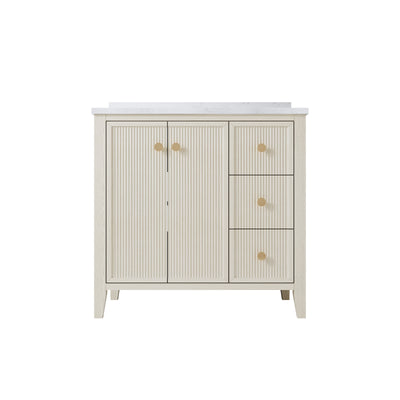 36" ASH Bathroom Vanity with Single Undermount Sink, 3 Dovetail-constructed Drawers, 2 Soft-Closing Doors