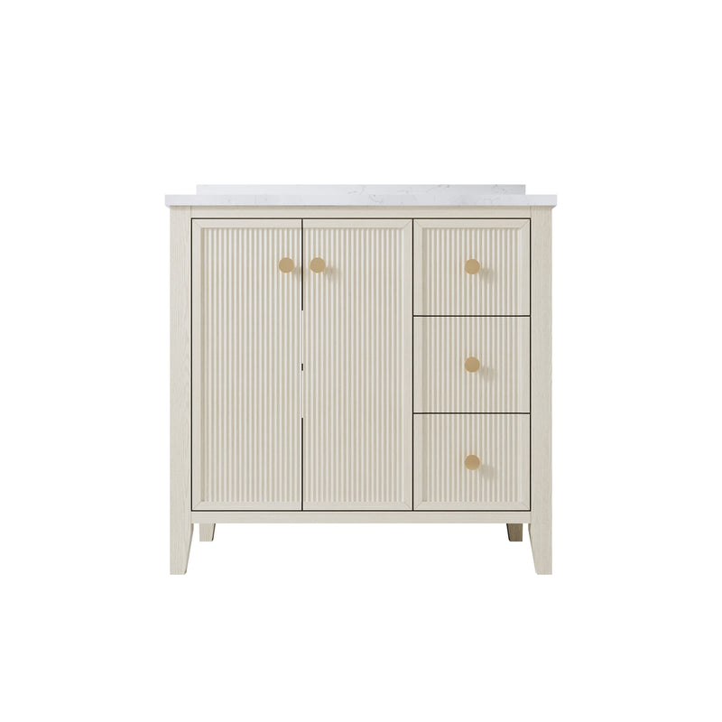 36" ASH Bathroom Vanity with Single Undermount Sink, 3 Dovetail-constructed Drawers, 2 Soft-Closing Doors