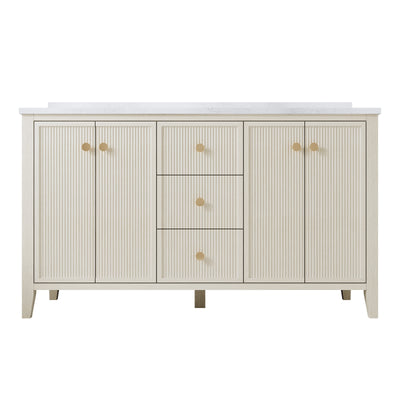 60" ASH Bathroom Vanity with Double Undermount Sinks, 3 Dovetail-constructed Drawers, 4 Soft-Closing Doors