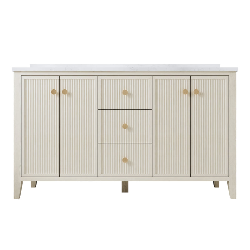 60" ASH Bathroom Vanity with Double Undermount Sinks, 3 Dovetail-constructed Drawers, 4 Soft-Closing Doors