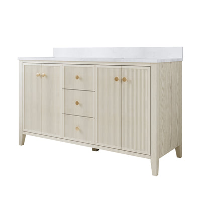 60" ASH Bathroom Vanity with Double Undermount Sinks, 3 Dovetail-constructed Drawers, 4 Soft-Closing Doors