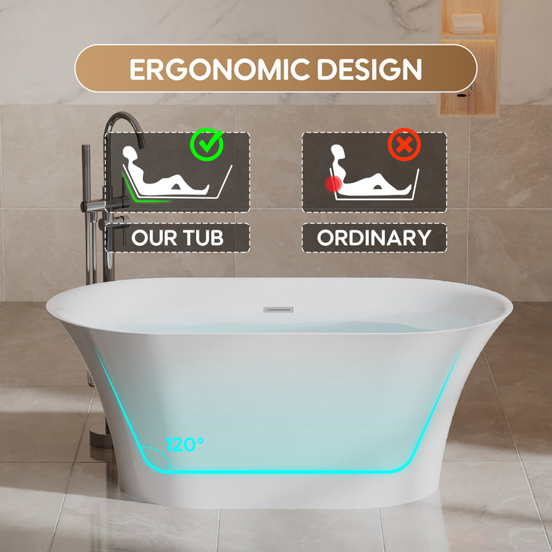 59inch Acrylic Freestanding Bathtub Contemporary Soaking Tub Glossy White