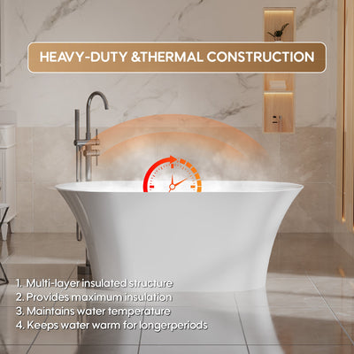 59inch Acrylic Freestanding Bathtub Contemporary Soaking Tub Glossy White