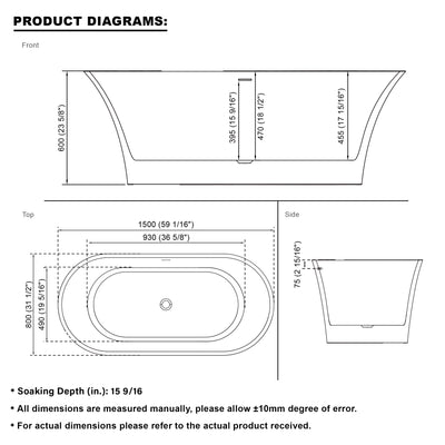 59inch Acrylic Freestanding Bathtub Contemporary Soaking Tub Glossy White