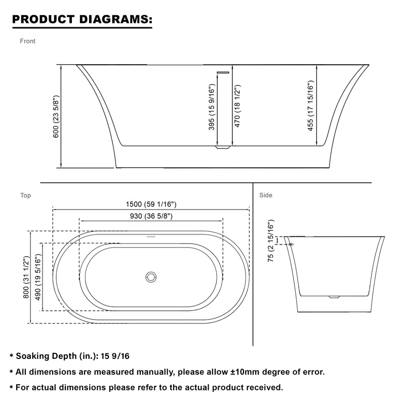 59inch Acrylic Freestanding Bathtub Contemporary Soaking Tub Glossy White