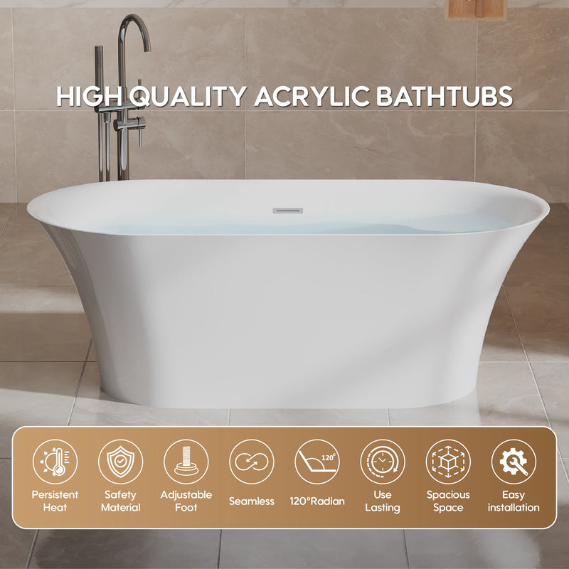 67inch Acrylic Freestanding Bathtub Contemporary Soaking Tub Glossy White