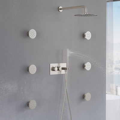 Thermostatic 3-Function Shower System with 10" Ultra-Thin Round Shower Head, Handheld & Body Jets, Solid 304 Stainless Steel
