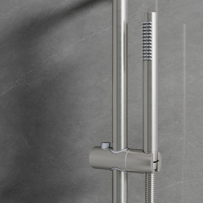 Wall-Mounted 10” Round Shower Set with Sliding Bar, Ultra-Thin Body Jets & Hand Shower, 3-Way Pressure Balance Valve, 304 Stainless Steel