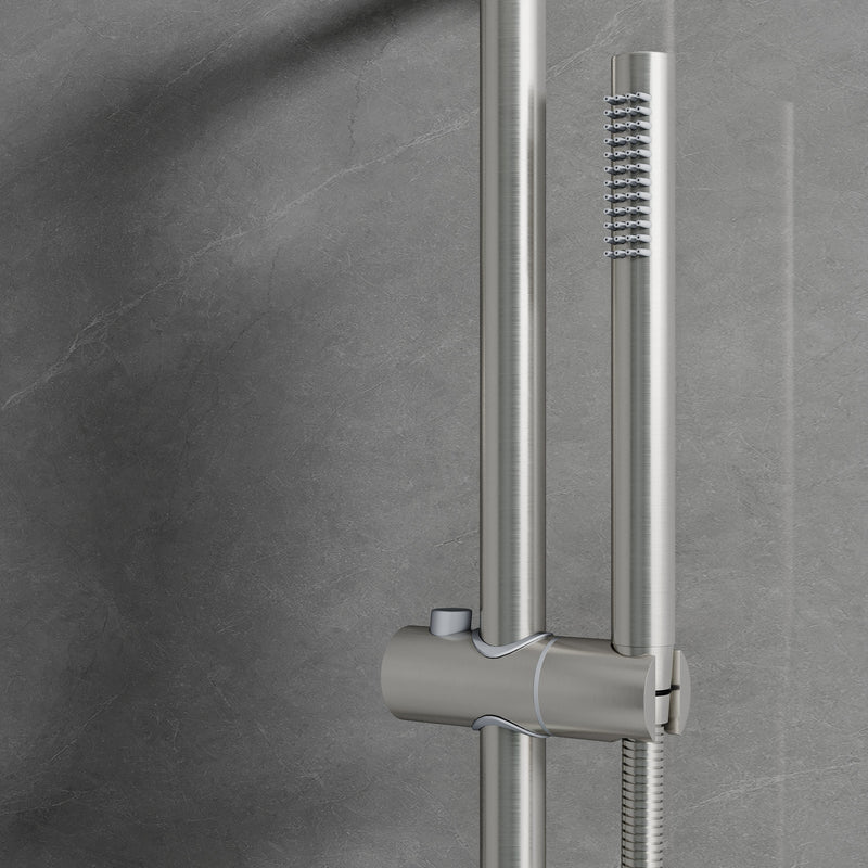 Wall-Mounted 10” Round Shower Set with Sliding Bar, Ultra-Thin Body Jets & Hand Shower, 3-Way Pressure Balance Valve, 304 Stainless Steel
