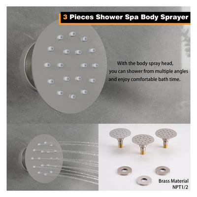 Wall-Mounted 10” Round Shower Set with Sliding Bar, Ultra-Thin Body Jets & Hand Shower, 3-Way Pressure Balance Valve, 304 Stainless Steel