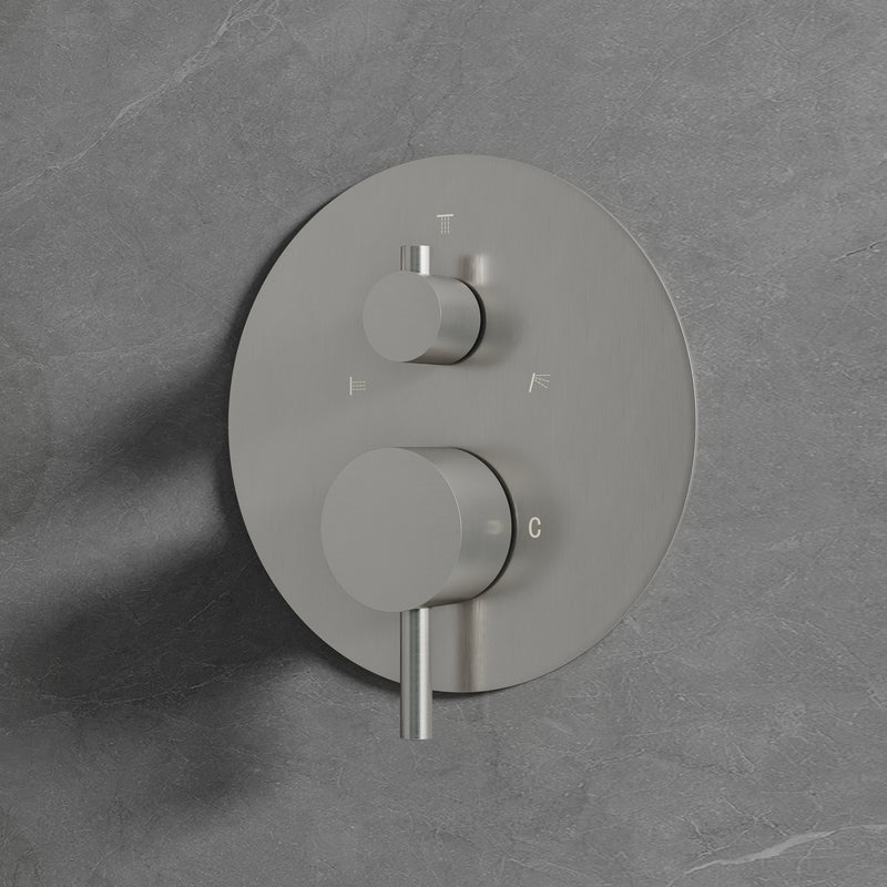 Wall-Mounted 10” Round Shower Set with Sliding Bar, Ultra-Thin Body Jets & Hand Shower, 3-Way Pressure Balance Valve, 304 Stainless Steel