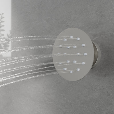 Wall-Mounted 10” Round Shower Set with Sliding Bar, Ultra-Thin Body Jets & Hand Shower, 3-Way Pressure Balance Valve, 304 Stainless Steel