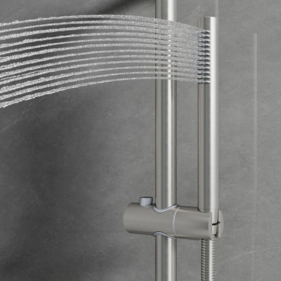 Wall-Mounted 10” Round Shower Set with Sliding Bar, Ultra-Thin Body Jets & Hand Shower, 3-Way Pressure Balance Valve, 304 Stainless Steel
