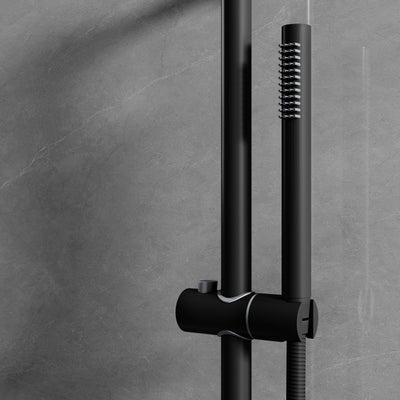 Wall-Mounted 10” Round Shower Set with Sliding Bar, Ultra-Thin Body Jets & Hand Shower, 3-Way Pressure Balance Valve, 304 Stainless Steel