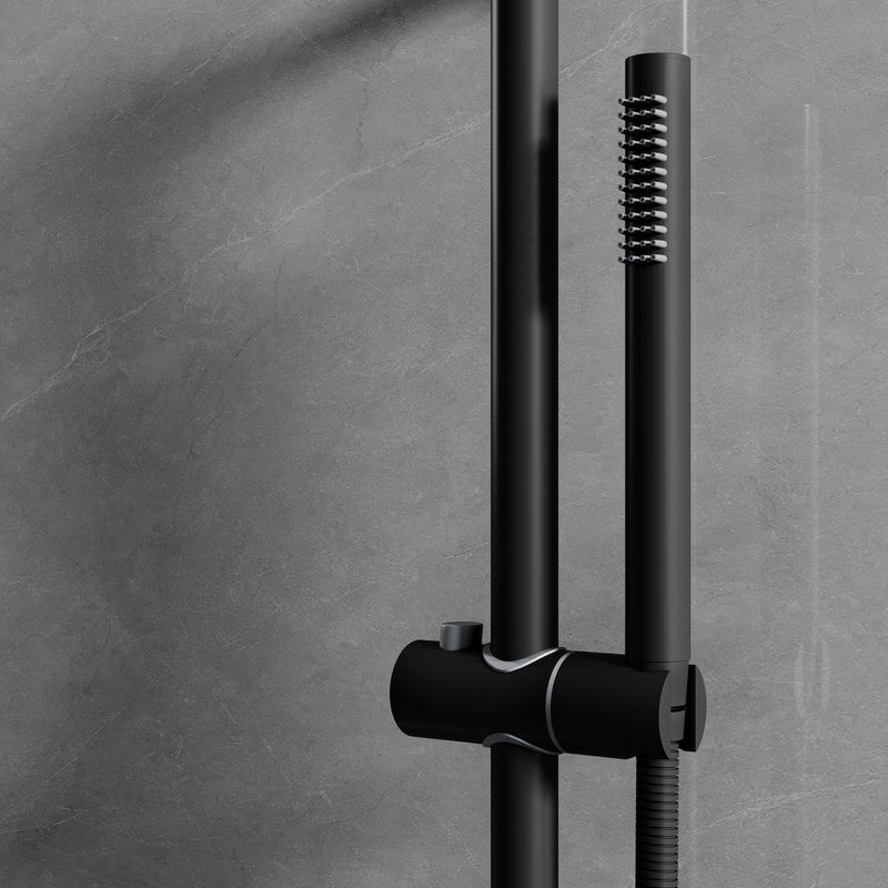 Wall-Mounted 10” Round Shower Set with Sliding Bar, Ultra-Thin Body Jets & Hand Shower, 3-Way Pressure Balance Valve, 304 Stainless Steel