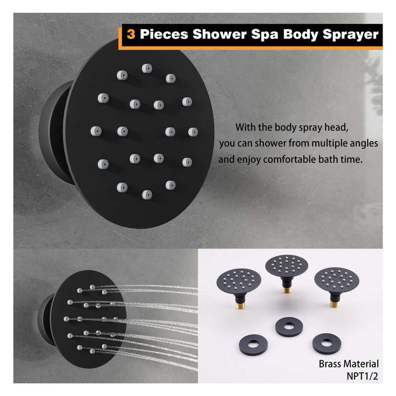 Wall-Mounted 10” Round Shower Set with Sliding Bar, Ultra-Thin Body Jets & Hand Shower, 3-Way Pressure Balance Valve, 304 Stainless Steel