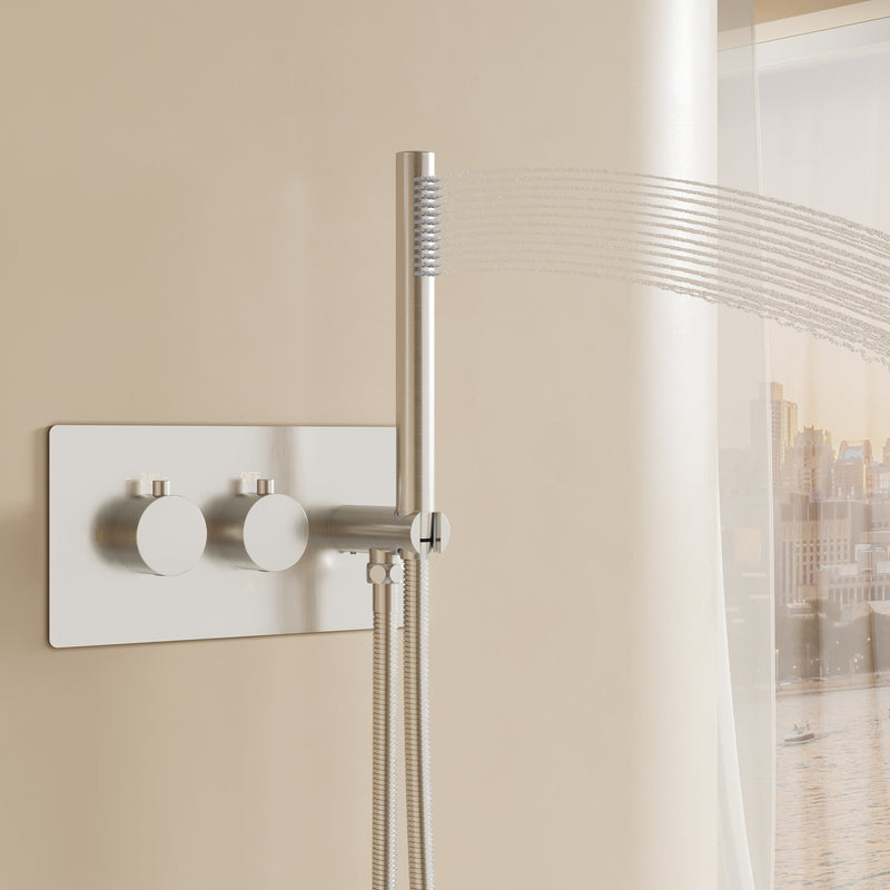 12-Inch Thermostatic Ceiling-Mount Shower System with Handheld & Square Body Jets, Luxury 3-Function Set, Vernet Cartridge