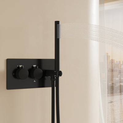 12-Inch Thermostatic Ceiling-Mount Shower System with Handheld & Square Body Jets, Luxury 3-Function Set, Vernet Cartridge