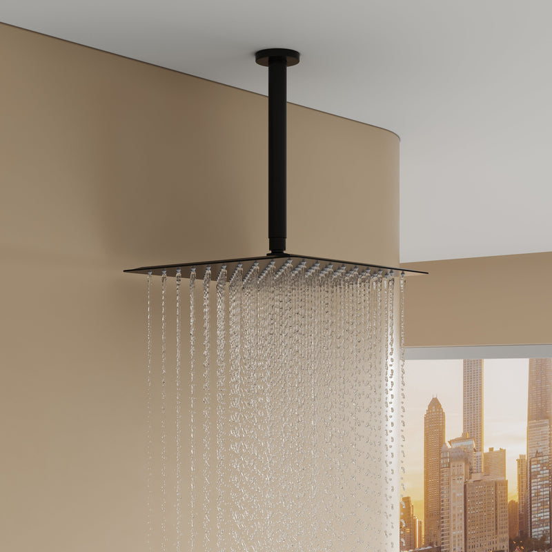 12-Inch Thermostatic Ceiling-Mount Shower System with Handheld & Square Body Jets, Luxury 3-Function Set, Vernet Cartridge
