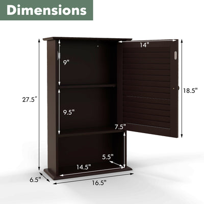 Bathroom Wall Mount Storage Cabinet Single Door with Height Adjustable Shelf