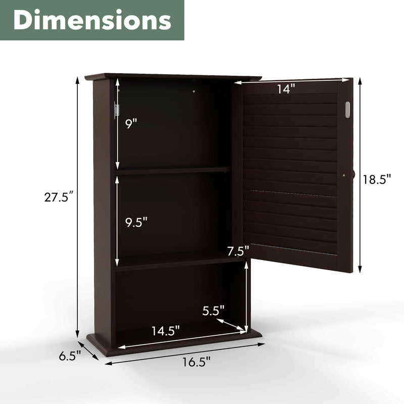 Bathroom Wall Mount Storage Cabinet Single Door with Height Adjustable Shelf