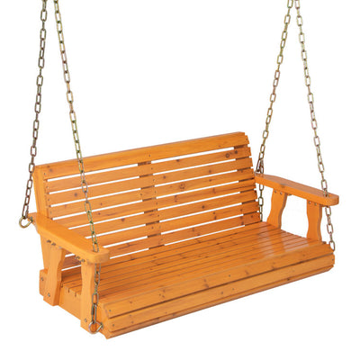 2-Person Wooden Porch Swing with Hanging Chains for Garden Yardc