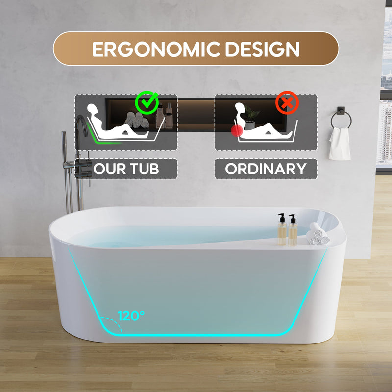67inch Freestanding Acrylic Bathtub Contemporary Soaking Tub in Glossy White
