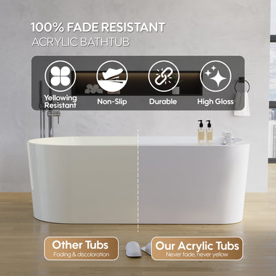 67inch Freestanding Acrylic Bathtub Contemporary Soaking Tub in Glossy White