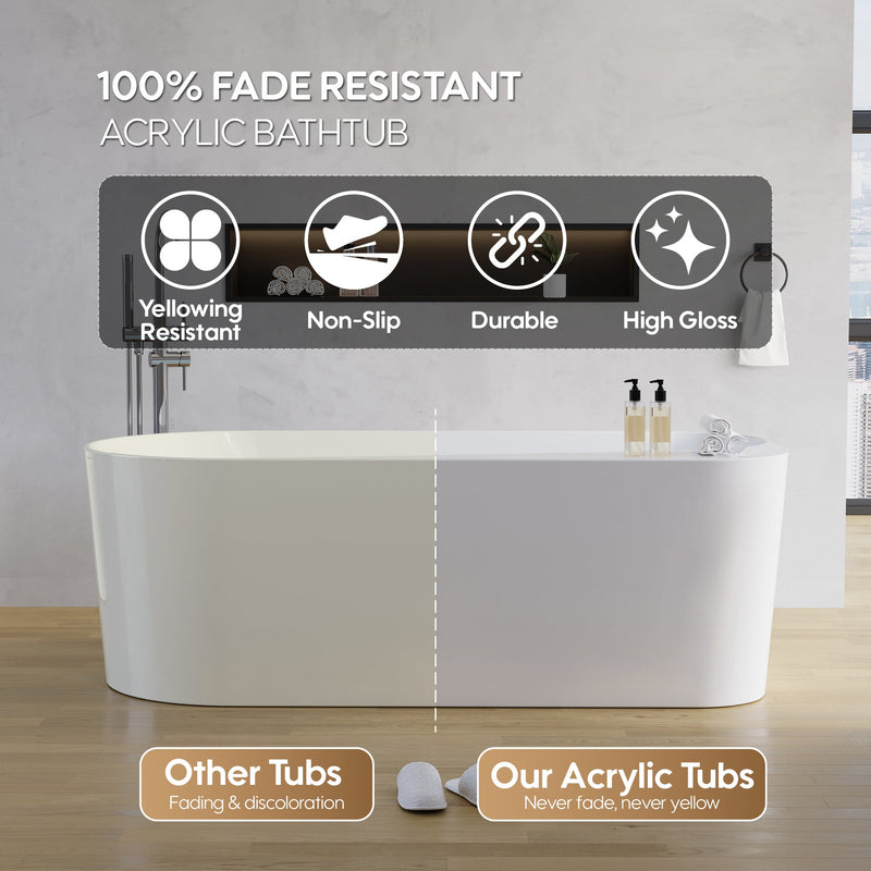 67inch Freestanding Acrylic Bathtub Contemporary Soaking Tub in Glossy White
