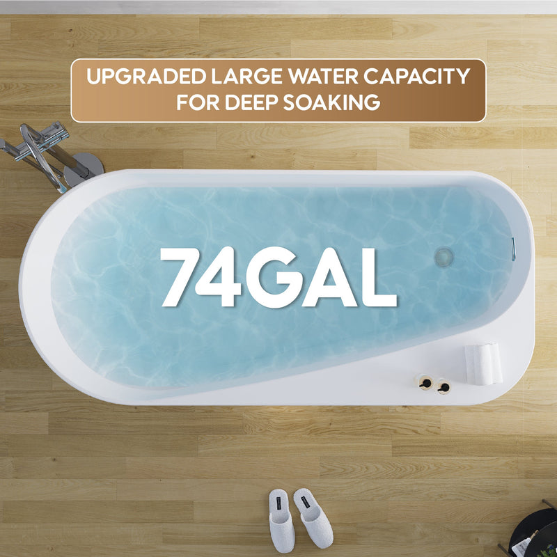 67inch Freestanding Acrylic Bathtub Contemporary Soaking Tub in Glossy White