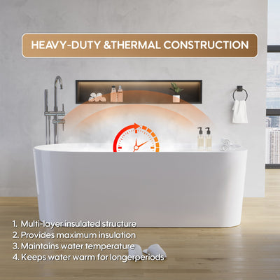 67inch Freestanding Acrylic Bathtub Contemporary Soaking Tub in Glossy White