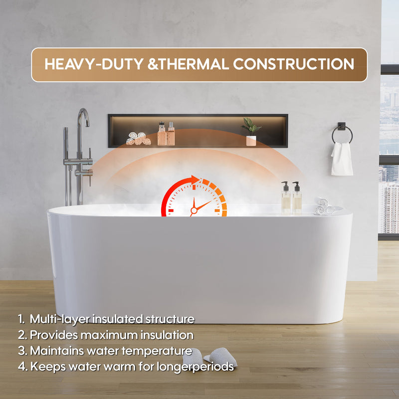 67inch Freestanding Acrylic Bathtub Contemporary Soaking Tub in Glossy White