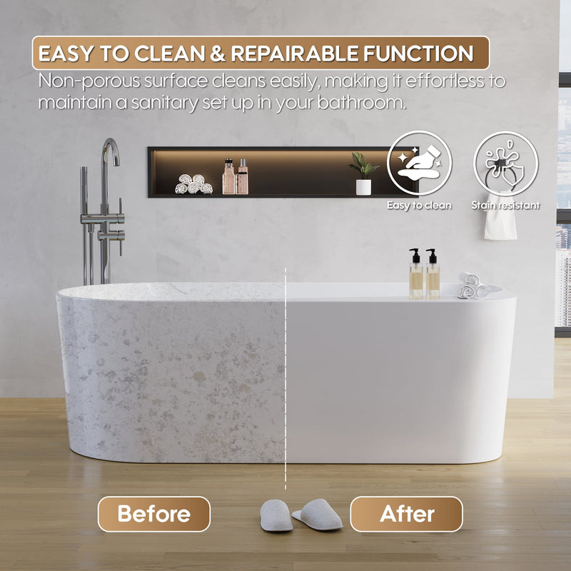 67inch Freestanding Acrylic Bathtub Contemporary Soaking Tub in Glossy White