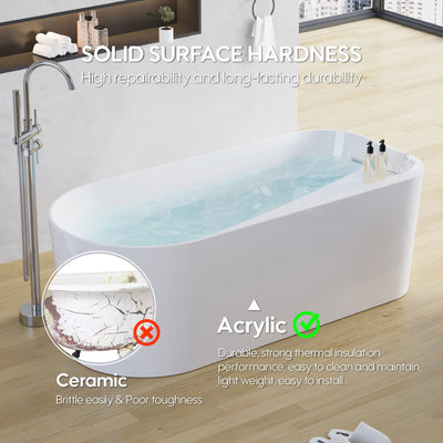 67inch Freestanding Acrylic Bathtub Contemporary Soaking Tub in Glossy White