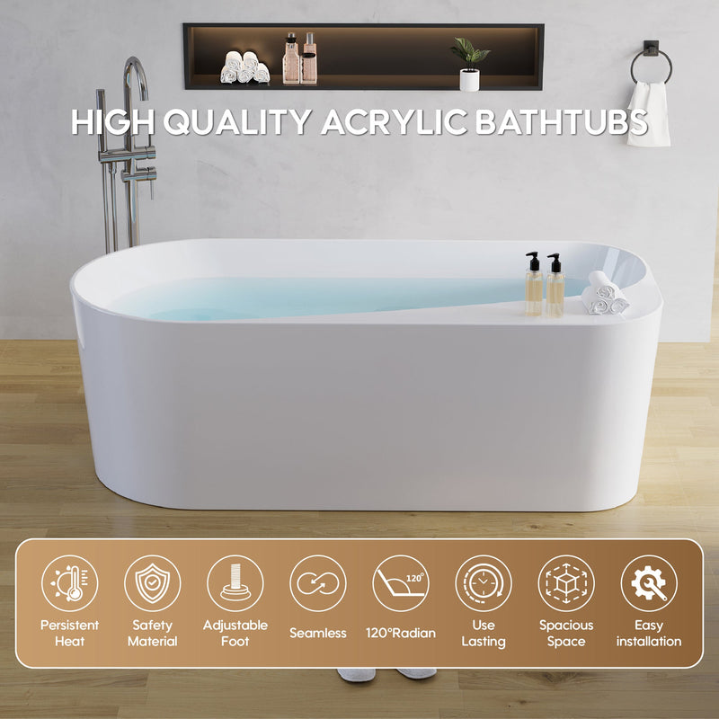 67inch Freestanding Acrylic Bathtub Contemporary Soaking Tub in Glossy White