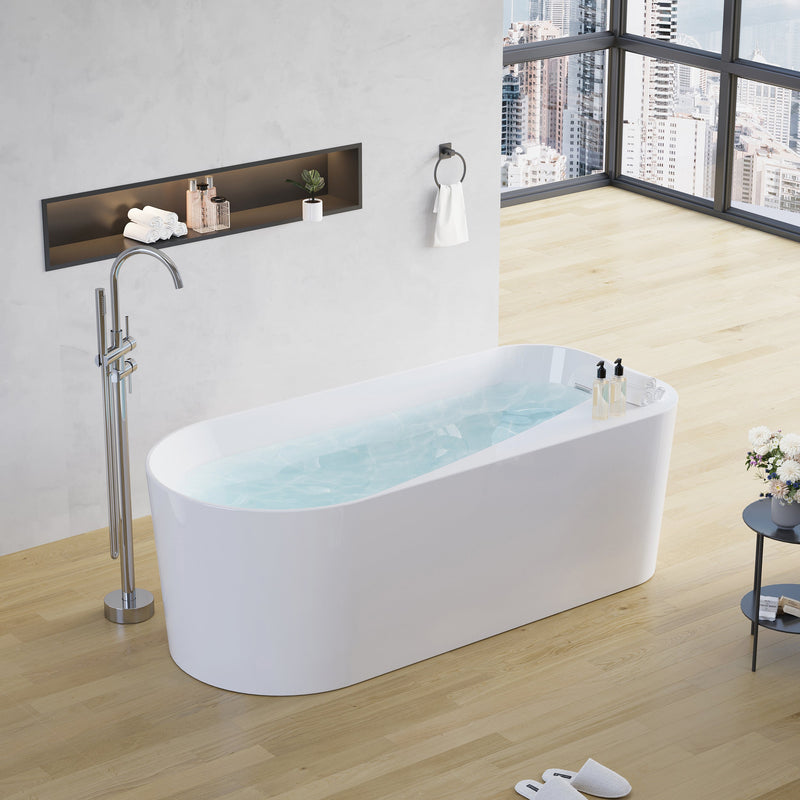 67inch Freestanding Acrylic Bathtub Contemporary Soaking Tub in Glossy White