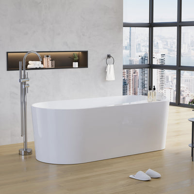 67inch Freestanding Acrylic Bathtub Contemporary Soaking Tub in Glossy White