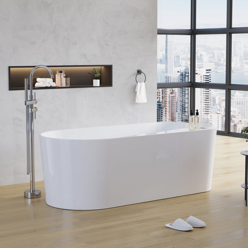 67inch Freestanding Acrylic Bathtub Contemporary Soaking Tub in Glossy White