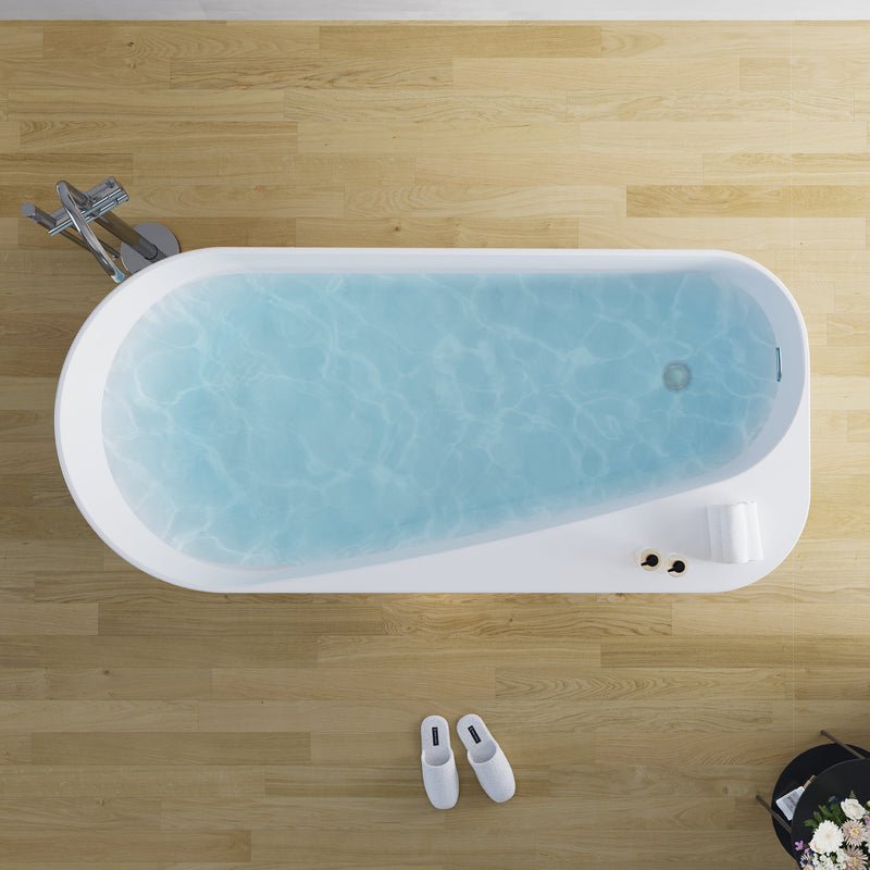 67inch Freestanding Acrylic Bathtub Contemporary Soaking Tub in Glossy White