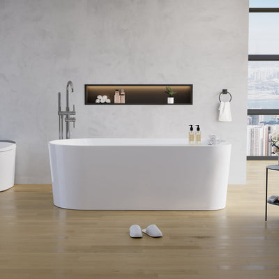 67inch Freestanding Acrylic Bathtub Contemporary Soaking Tub in Glossy White
