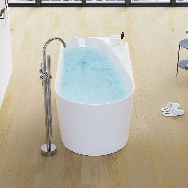 67inch Freestanding Acrylic Bathtub Contemporary Soaking Tub in Glossy White