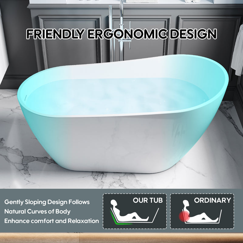 59 Freestanding Glossy White Acrylic Bathtub with Chrome Drain and Overflow