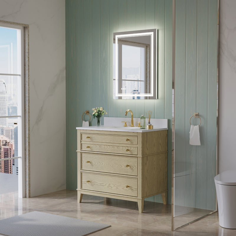 24 in. W x 32 in. H Frameless Bathroom Mirror with Lights, Frontlit & Backlit Vanity Mirror with Anti-Fog