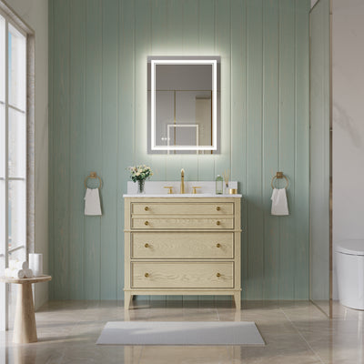 24 in. W x 32 in. H Frameless Bathroom Mirror with Lights, Frontlit & Backlit Vanity Mirror with Anti-Fog