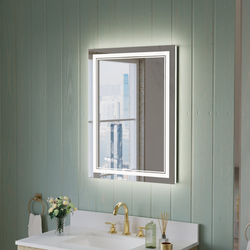 24 in. W x 32 in. H Frameless Bathroom Mirror with Lights, Frontlit & Backlit Vanity Mirror with Anti-Fog