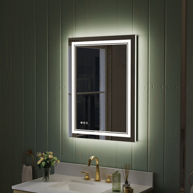 24 in. W x 32 in. H Frameless Bathroom Mirror with Lights, Frontlit & Backlit Vanity Mirror with Anti-Fog