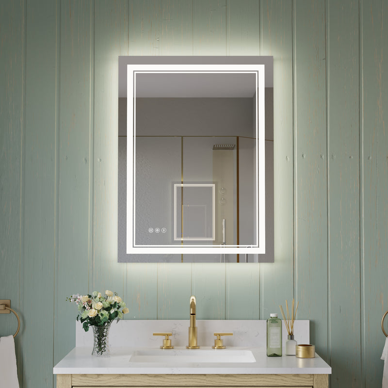 24 in. W x 32 in. H Frameless Bathroom Mirror with Lights, Frontlit & Backlit Vanity Mirror with Anti-Fog
